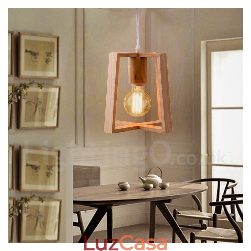 Luminária pendente moderna contemporânea de madeira com 1 luz