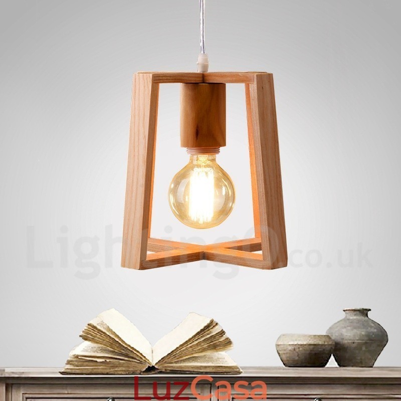 Luminária pendente moderna contemporânea de madeira com 1 luz