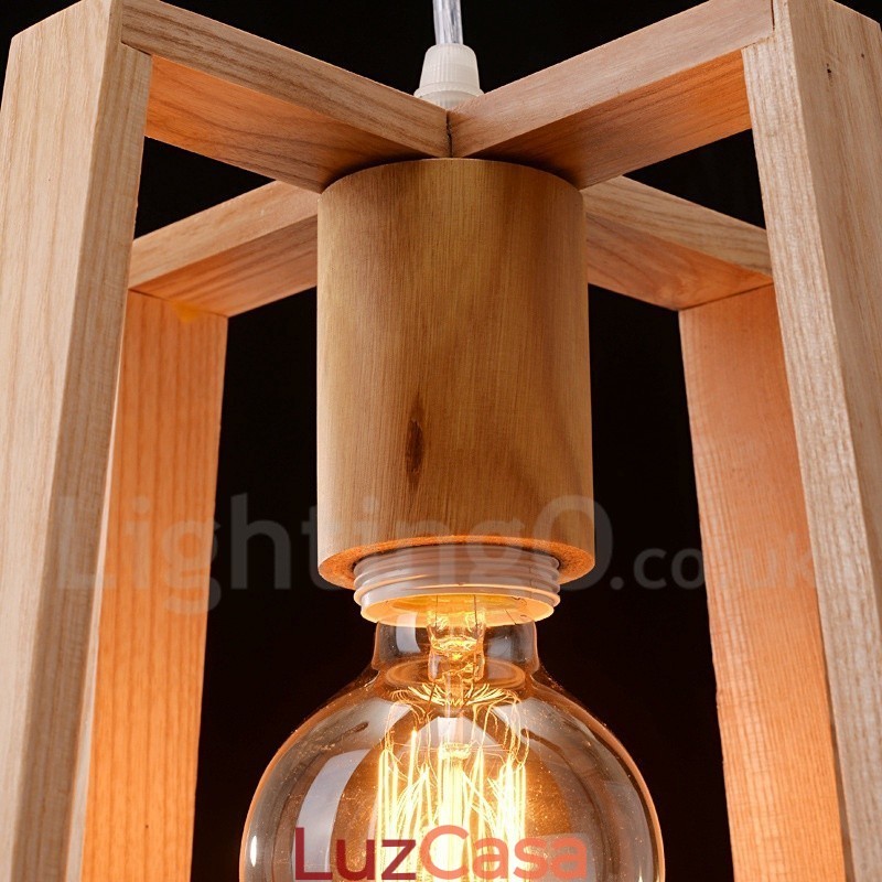 Luminária pendente moderna contemporânea de madeira com 1 luz