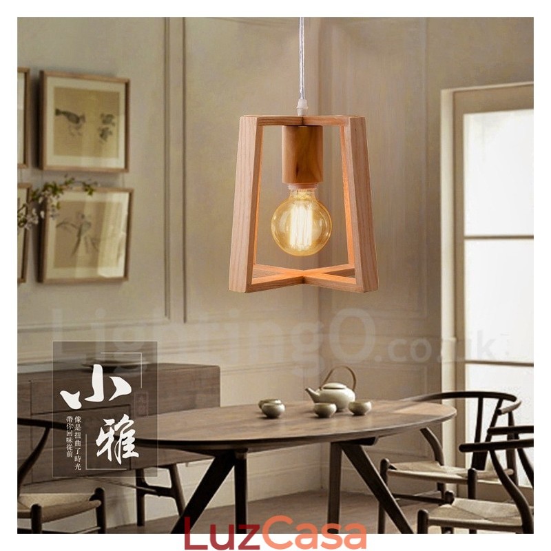 Luminária pendente moderna contemporânea de madeira com 1 luz