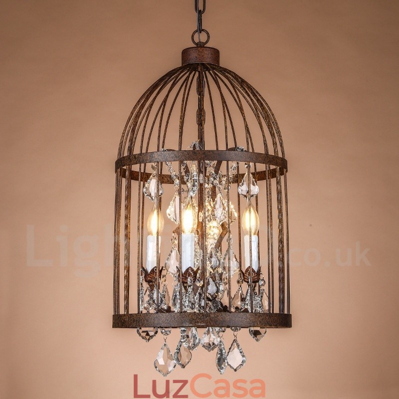 Retro Vintage Metal 4 Luzes Gaiola de Pássaro Pendente Luz