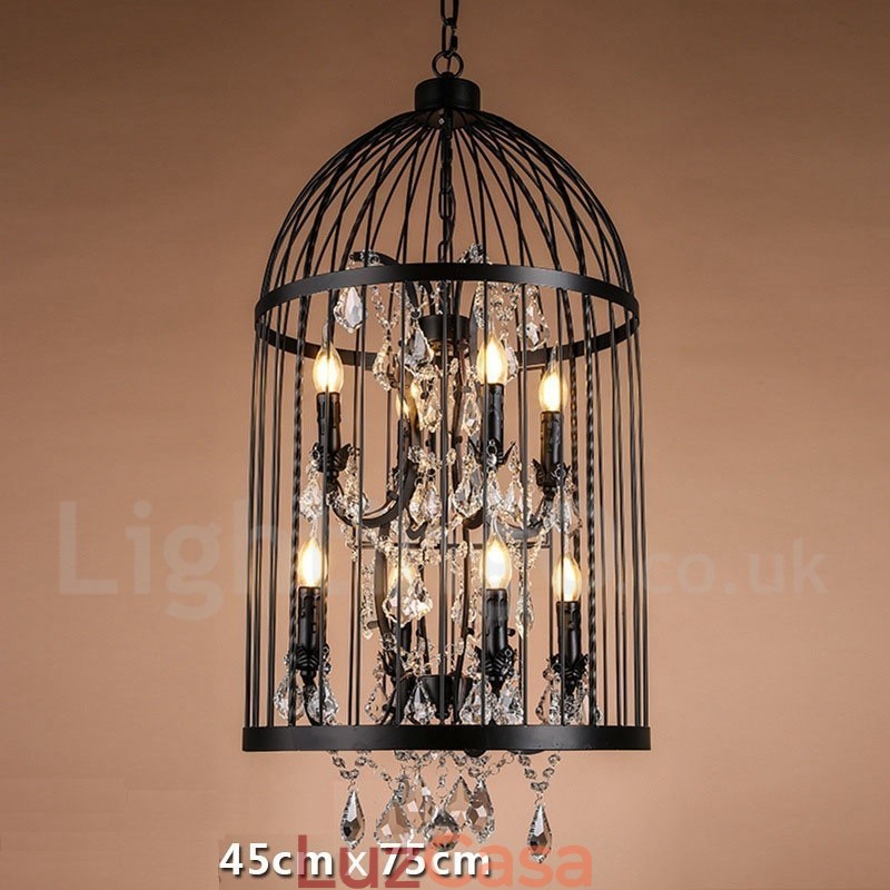 Retro Vintage Metal 8 Luzes Gaiola de Pássaro Pendente Luz