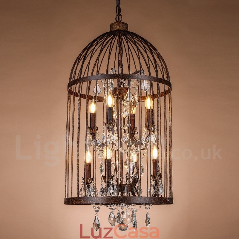 Retro Vintage Metal 8 Luzes Gaiola de Pássaro Pendente Luz