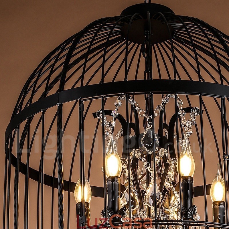 Retro Vintage Metal 8 Luzes Gaiola de Pássaro Pendente Luz