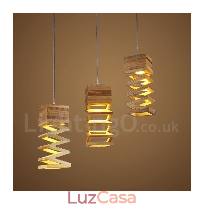 Luminária pendente de madeira contemporânea moderna