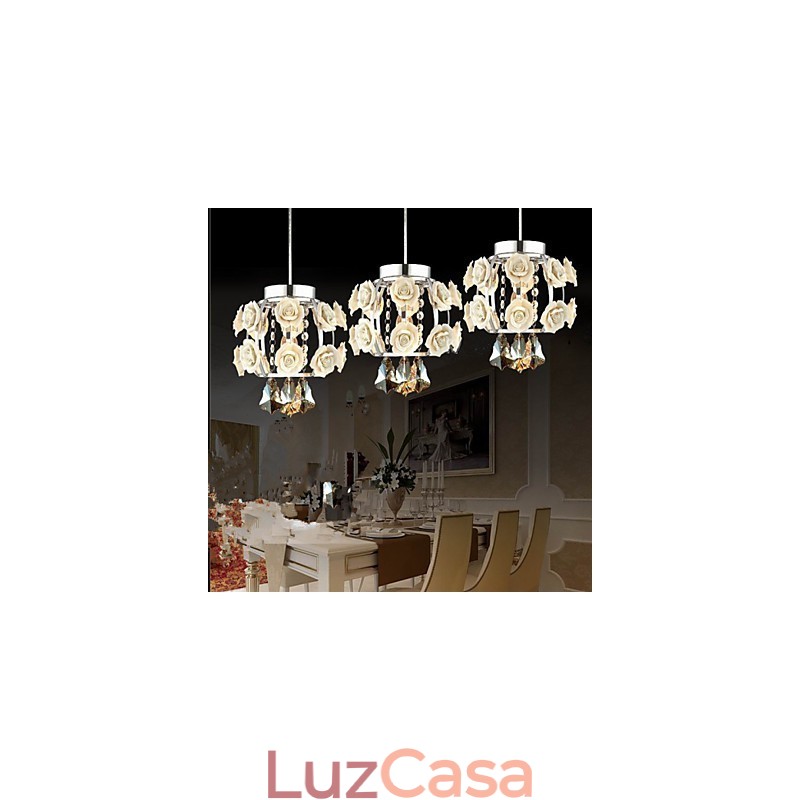 Lustre Pendente Flores e Cristal