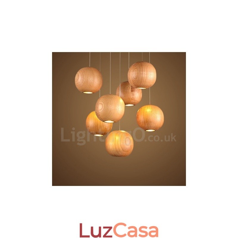 Luminária pendente rústica de globo de madeira Lodge