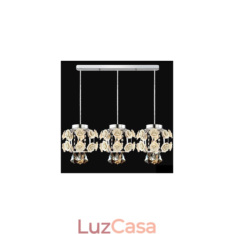 Lustre Pendente Flores e Cristal