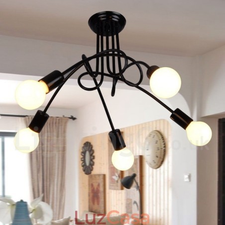 Lustre de metal preto country com 5 luzes Lustre de metal preto country com 5 luzes