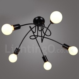 Lustre de metal preto country com 5 luzes
