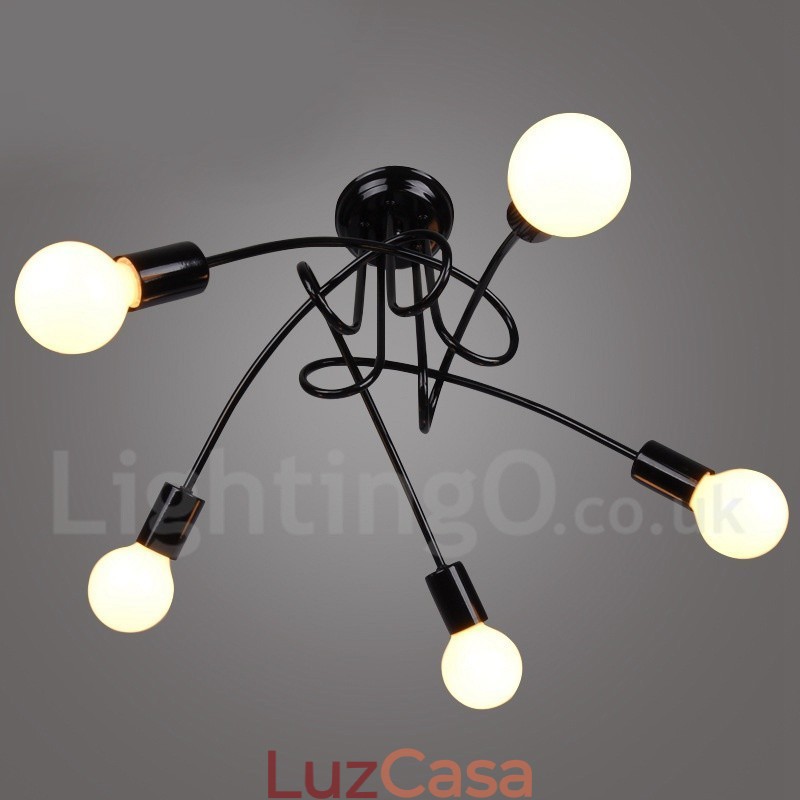 Lustre de metal preto country com 5 luzes