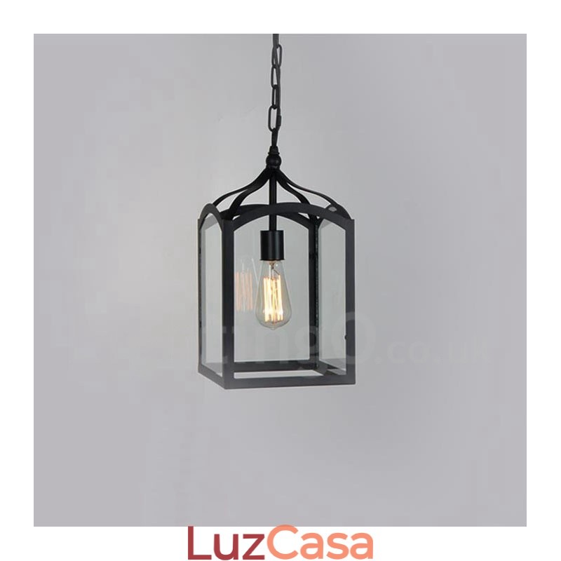 Luminária pendente rústica de metal com cúpula de vidro