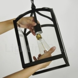 Luminária pendente rústica de metal com cúpula de vidro
