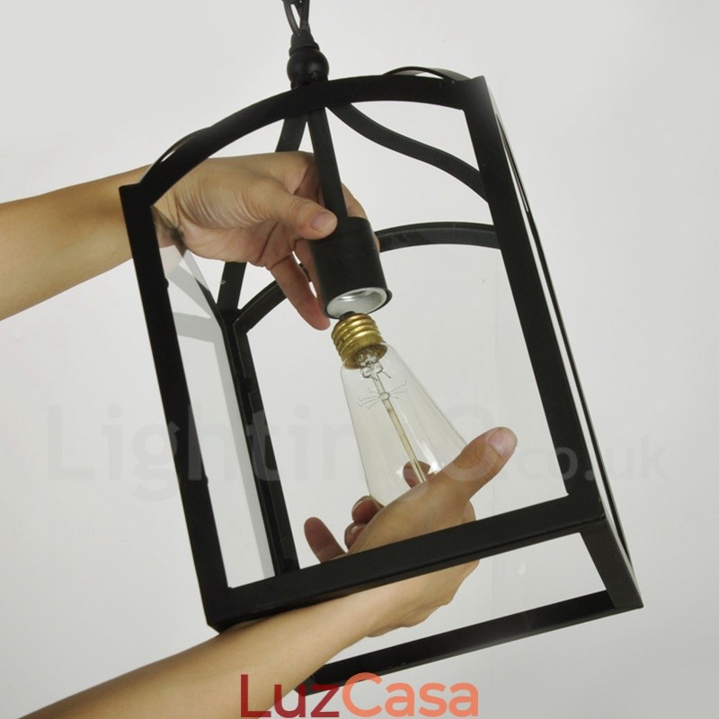 Luminária pendente rústica de metal com cúpula de vidro