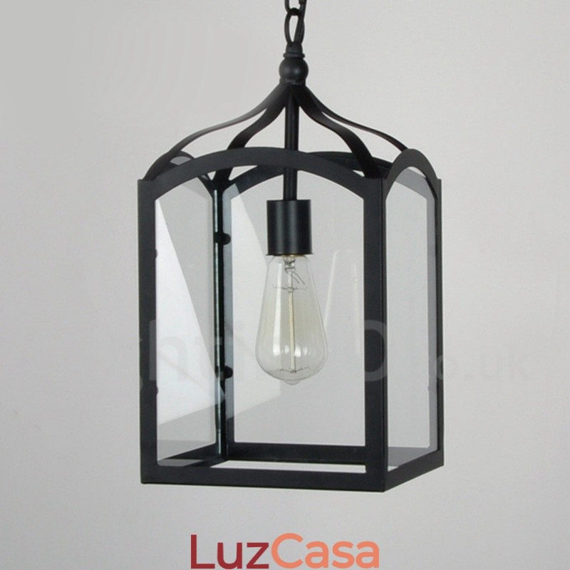 Luminária pendente rústica de metal com cúpula de vidro