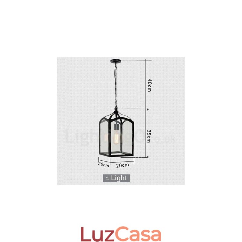 Luminária pendente rústica de metal com cúpula de vidro
