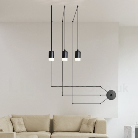 Para 3 luzes pendentes pretas com cúpula de vidro Para 3 luzes pendentes pretas com cúpula de vidro