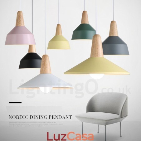 Luminária pendente moderna contemporânea de madeira e metal multicolorida