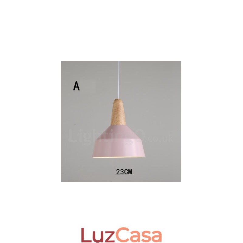 Luminária pendente moderna contemporânea de madeira e metal multicolorida