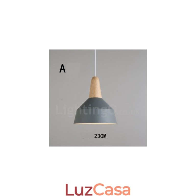 Luminária pendente moderna contemporânea de madeira e metal multicolorida