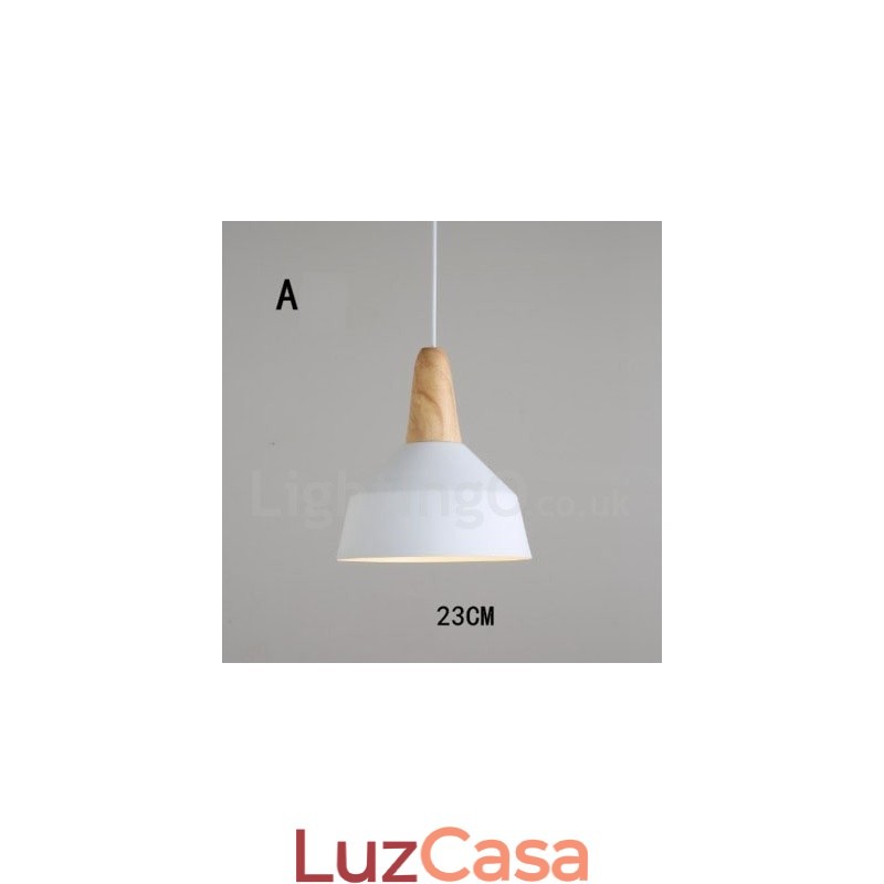 Luminária pendente moderna contemporânea de madeira e metal multicolorida