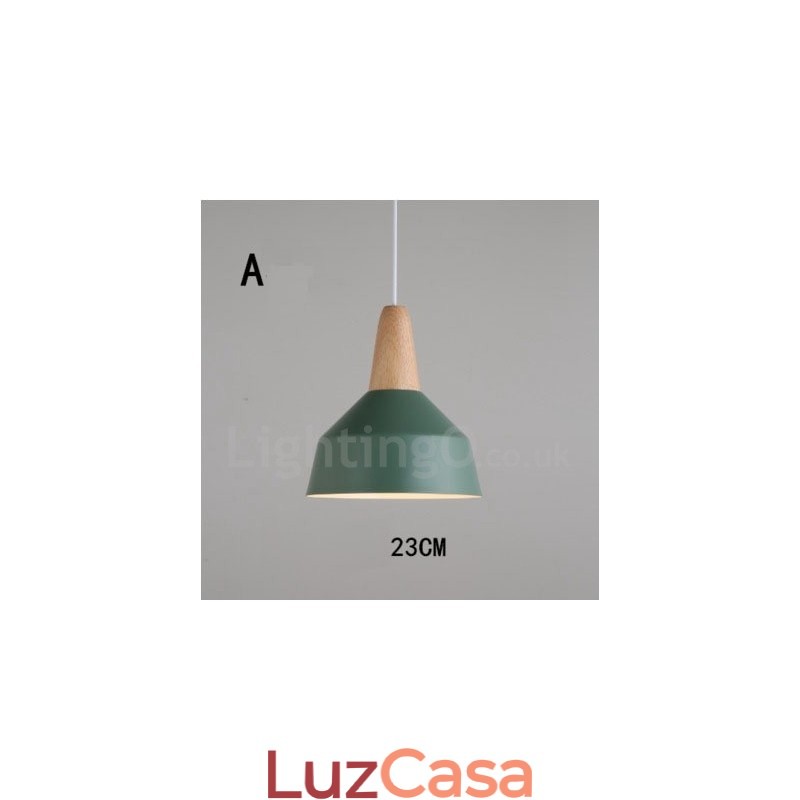 Luminária pendente moderna contemporânea de madeira e metal multicolorida