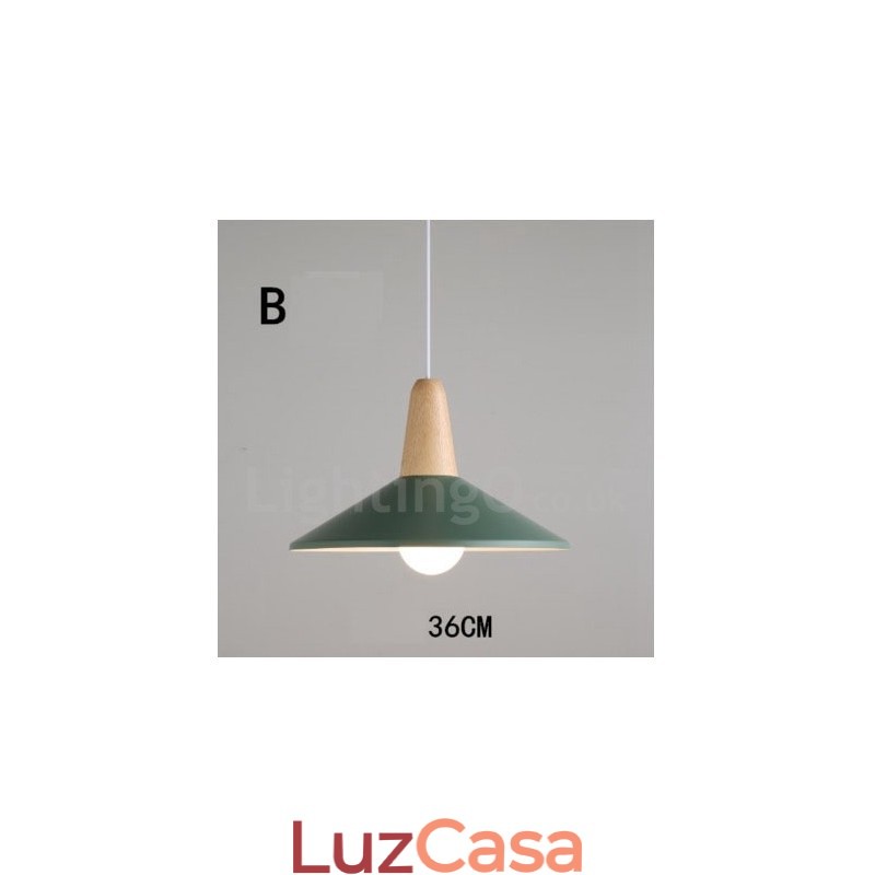 Luminária pendente moderna contemporânea de madeira e metal multicolorida