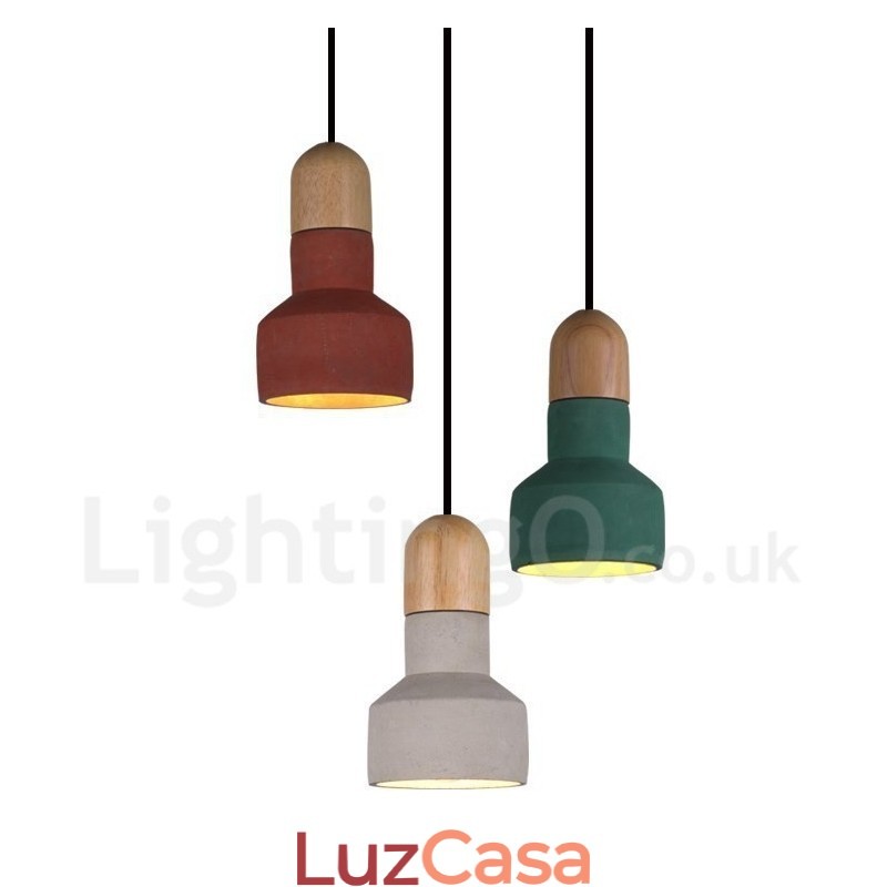 Luminária pendente vintage de concreto de madeira multicolorida para lâmpada