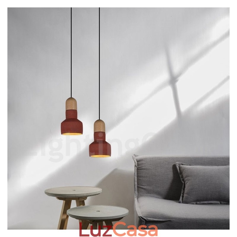 Luminária pendente vintage de concreto de madeira multicolorida para lâmpada