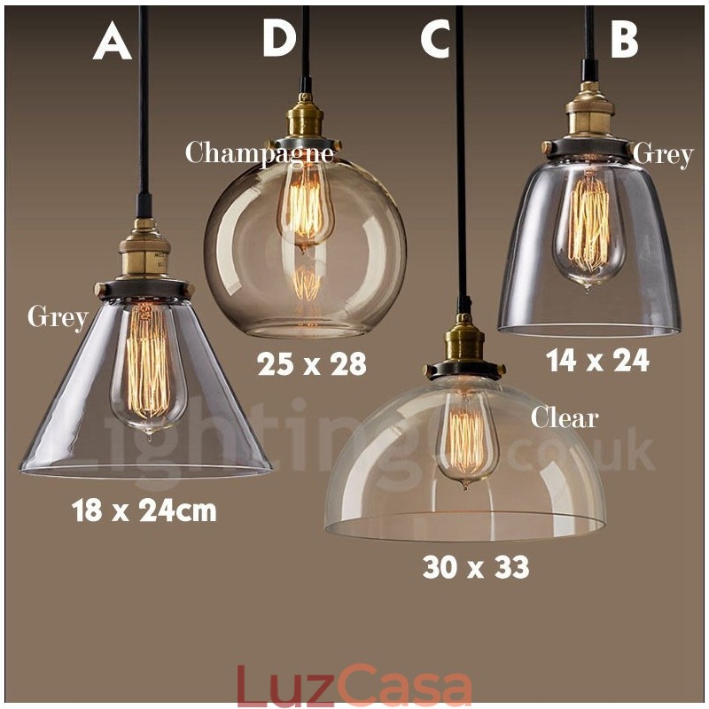 Luminária pendente retrô vintage com abajur de vidro