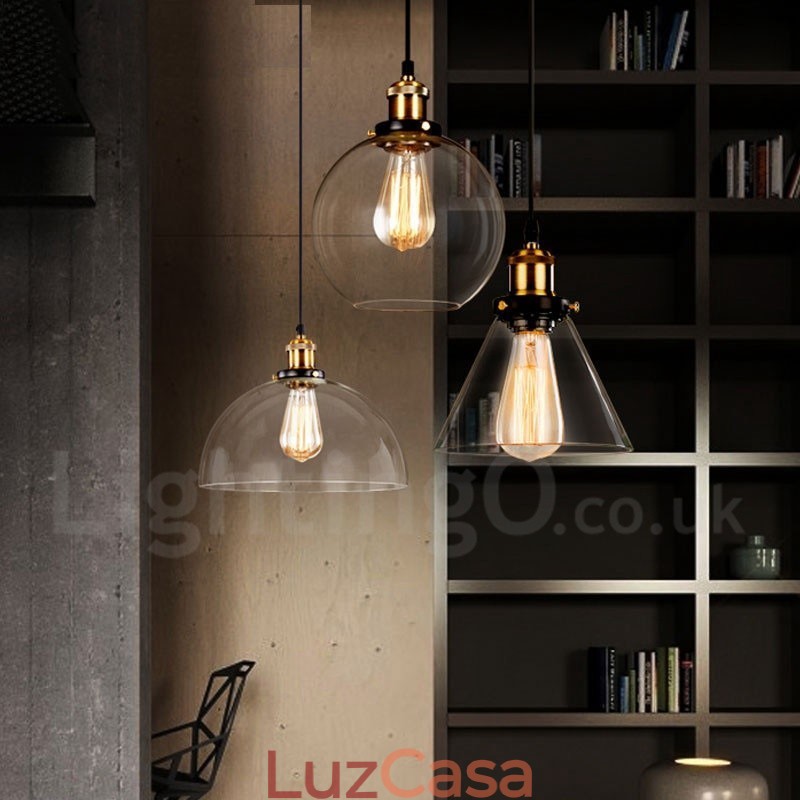 Luminária pendente retrô vintage com abajur de vidro