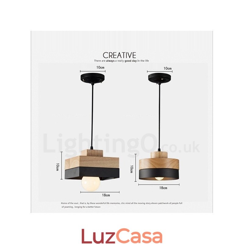 Luminária pendente moderna contemporânea de madeira e metal