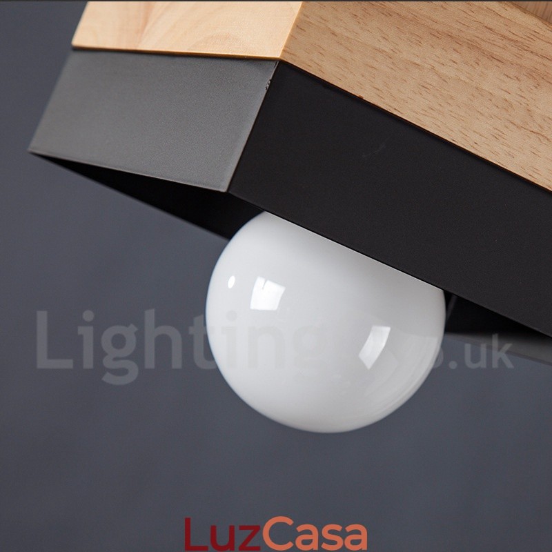 Luminária pendente moderna contemporânea de madeira e metal