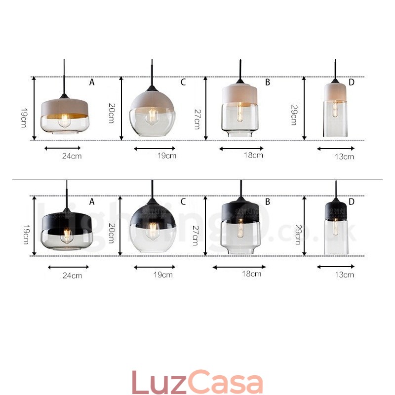 Luminária pendente moderna contemporânea com cúpula de vidro