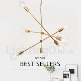 Lustre de cobre com 6 luzes e abajur de vidro
