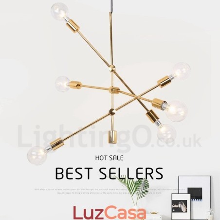 Lustre de cobre com 6 luzes e abajur de vidro Lustre de cobre com 6 luzes e abajur de vidro