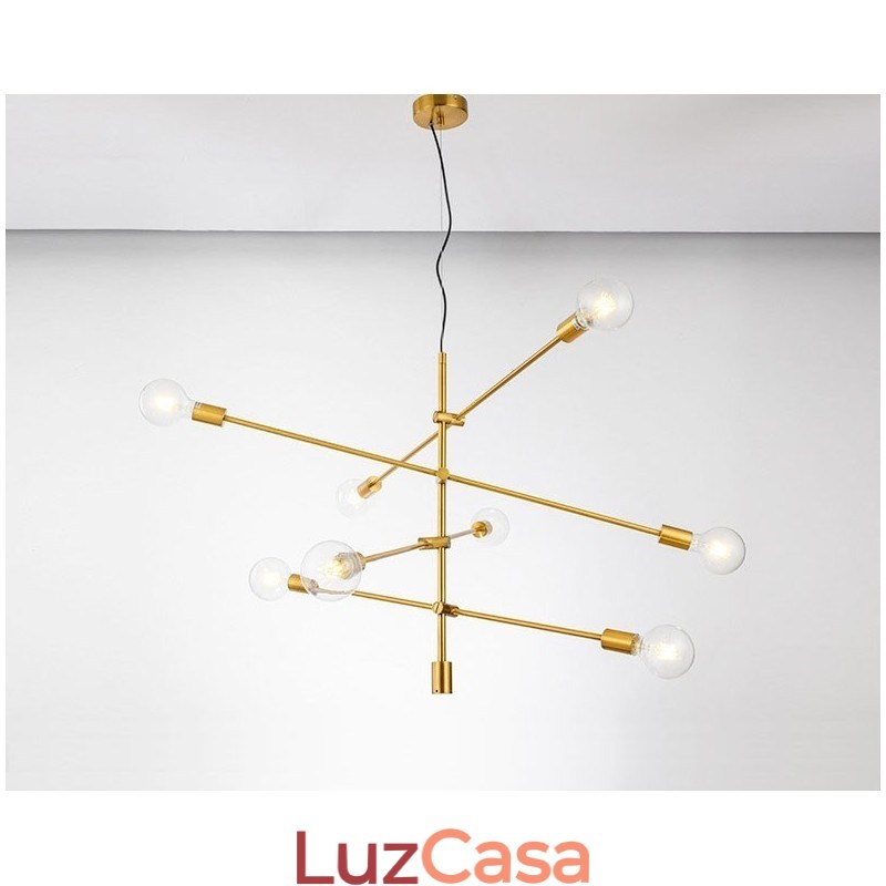 Lustre de cobre com 6 luzes e abajur de vidro