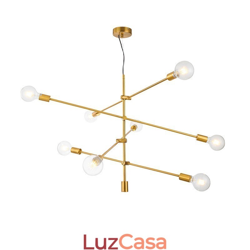 Lustre de cobre com 6 luzes e abajur de vidro