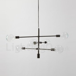 Lustre de cobre com 6 luzes e abajur de vidro