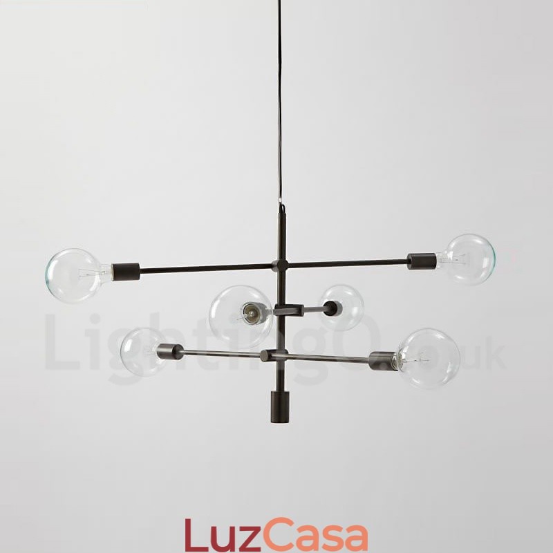 Lustre de cobre com 6 luzes e abajur de vidro