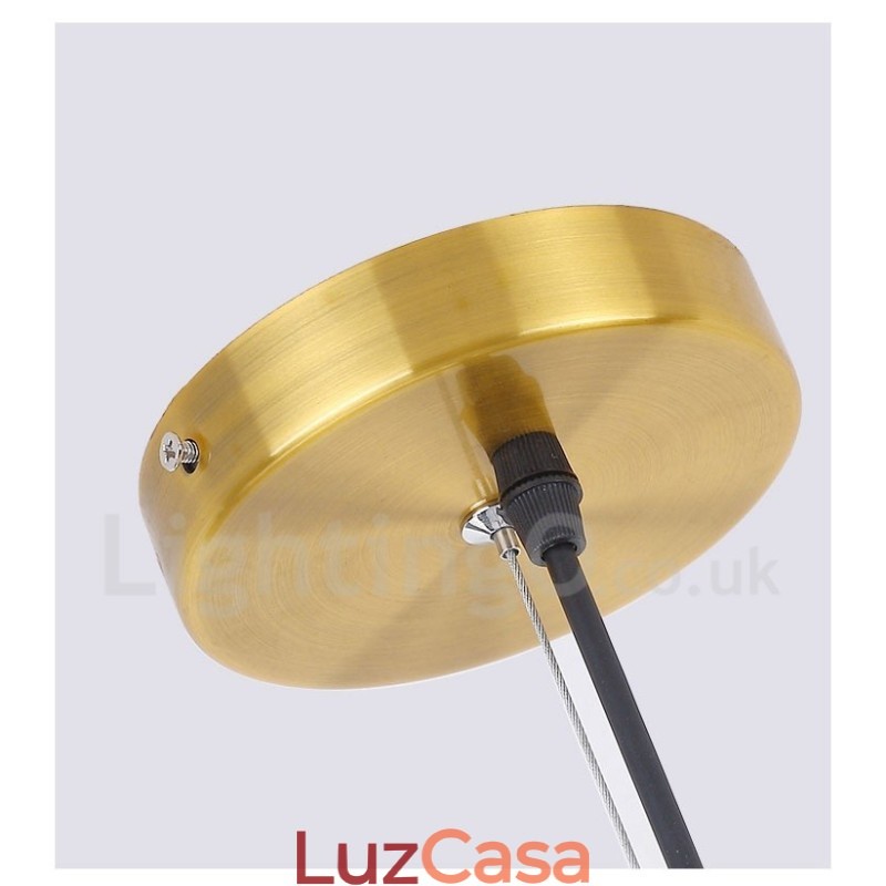 Lustre de cobre com 6 luzes e abajur de vidro