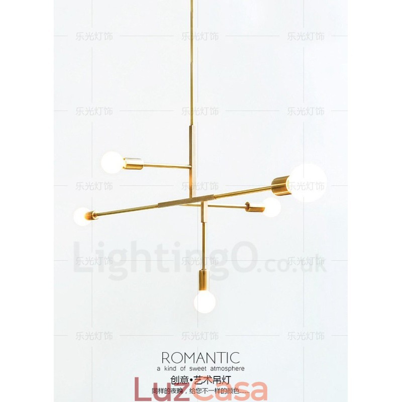 Lustre moderno contemporâneo de cobre com 5 luzes