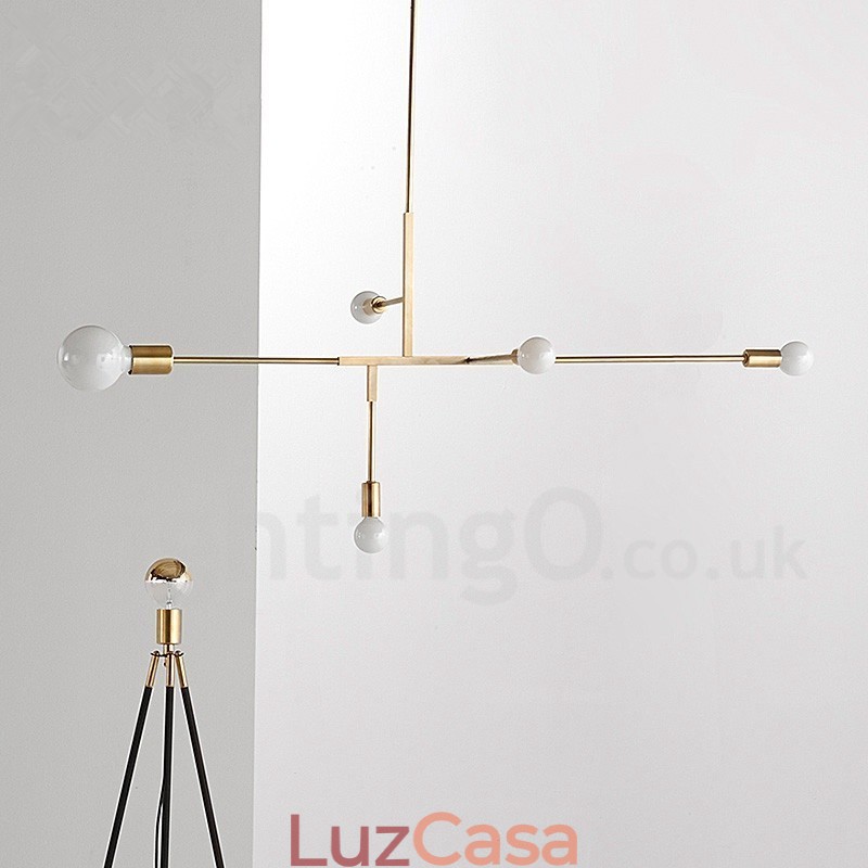 Lustre moderno contemporâneo de cobre com 5 luzes