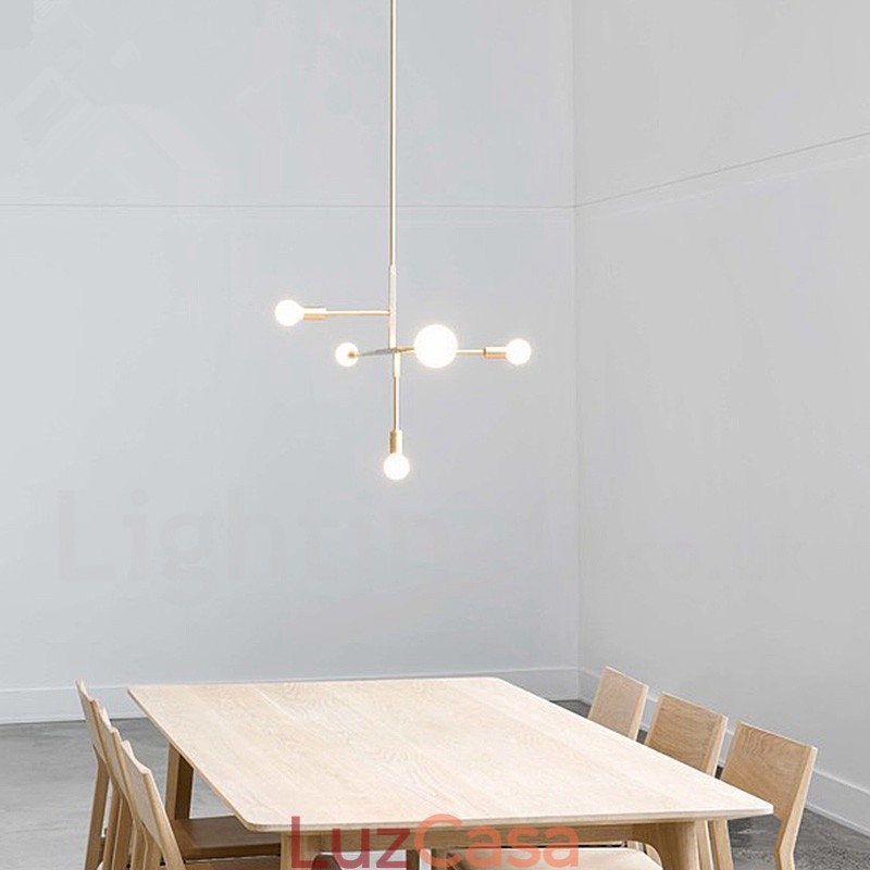 Lustre moderno contemporâneo de cobre com 5 luzes
