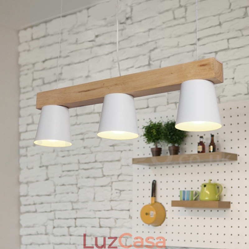 Luminária pendente de madeira contemporânea moderna com 3 luzes