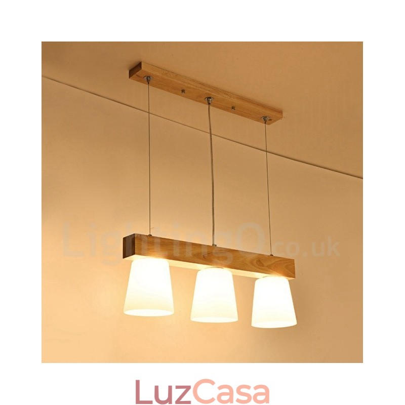 Luminária pendente de madeira contemporânea moderna com 3 luzes