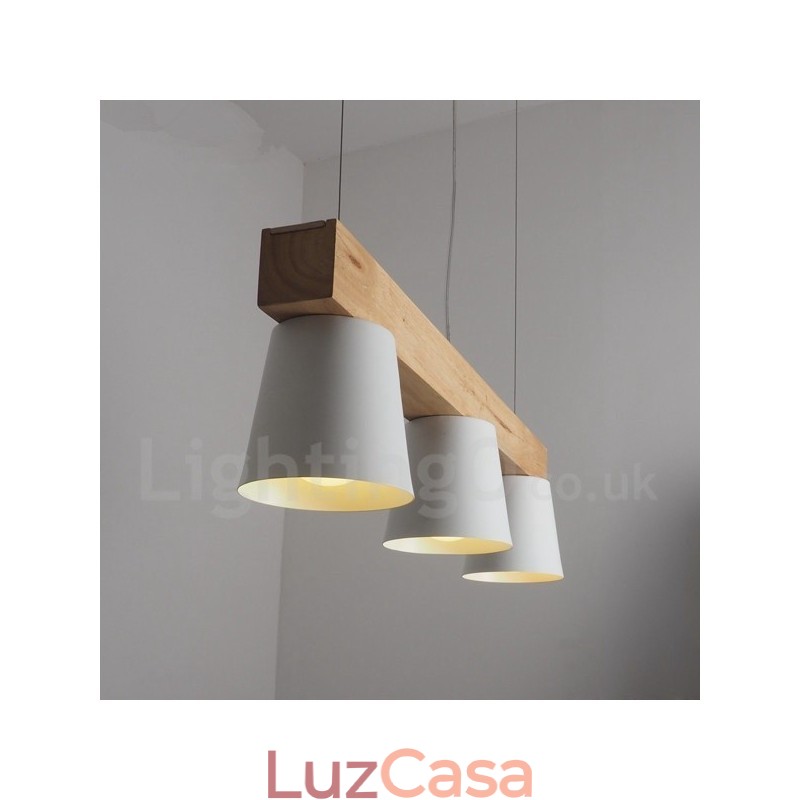 Luminária pendente de madeira contemporânea moderna com 3 luzes