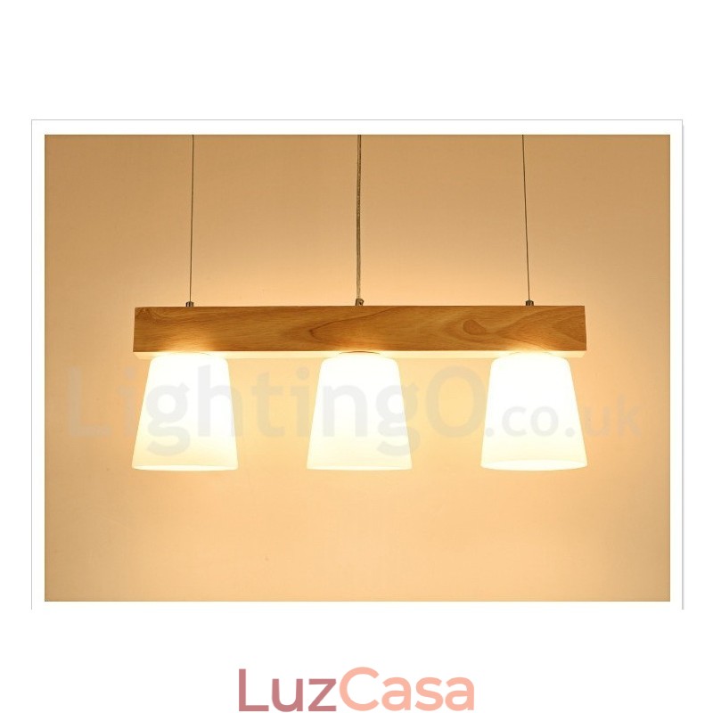Luminária pendente de madeira contemporânea moderna com 3 luzes