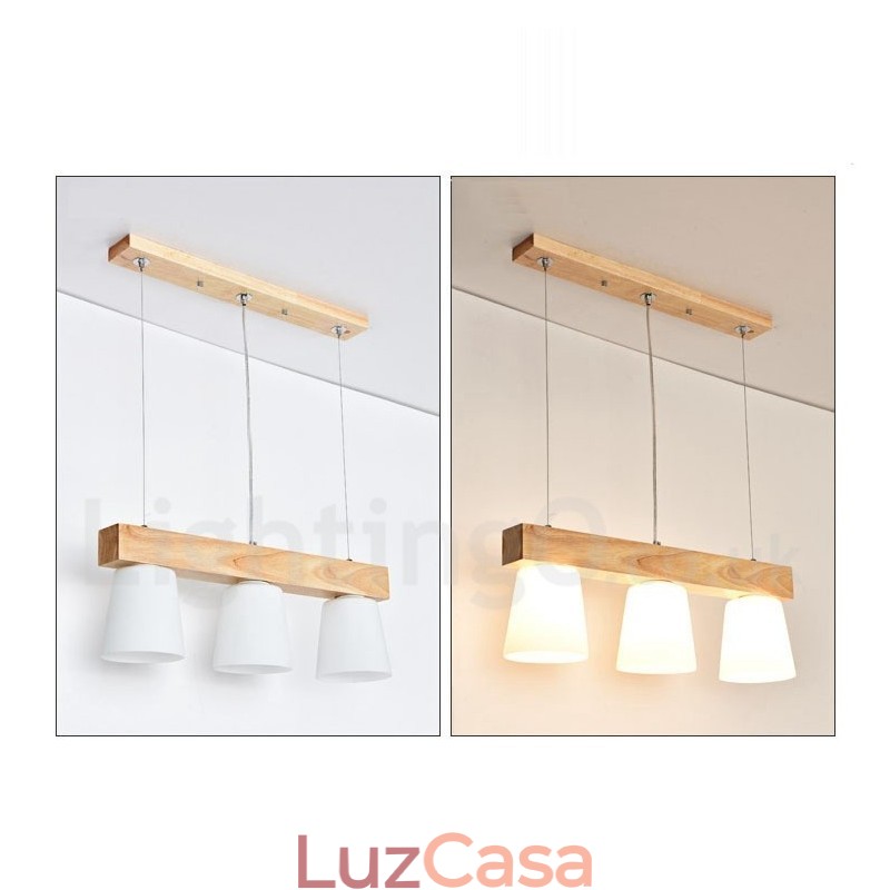 Luminária pendente de madeira contemporânea moderna com 3 luzes