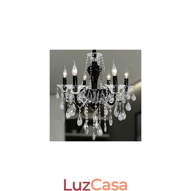 Lustre de cristal de 6 luzes com detalhes em design preto